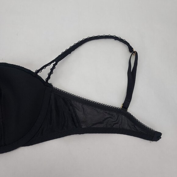 Victoria Secret Bra 36C Very Sexy Lined Demi Sequins Satin Stripe Black Padded - Picture 6 of 11